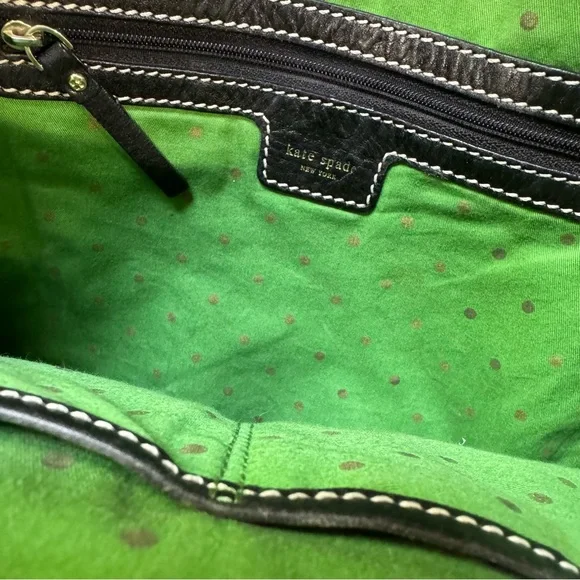 Kate Spade Griffen Tote Black Cream Stripe Cloth Leather Shoulder Bag - Picture 12 of 15